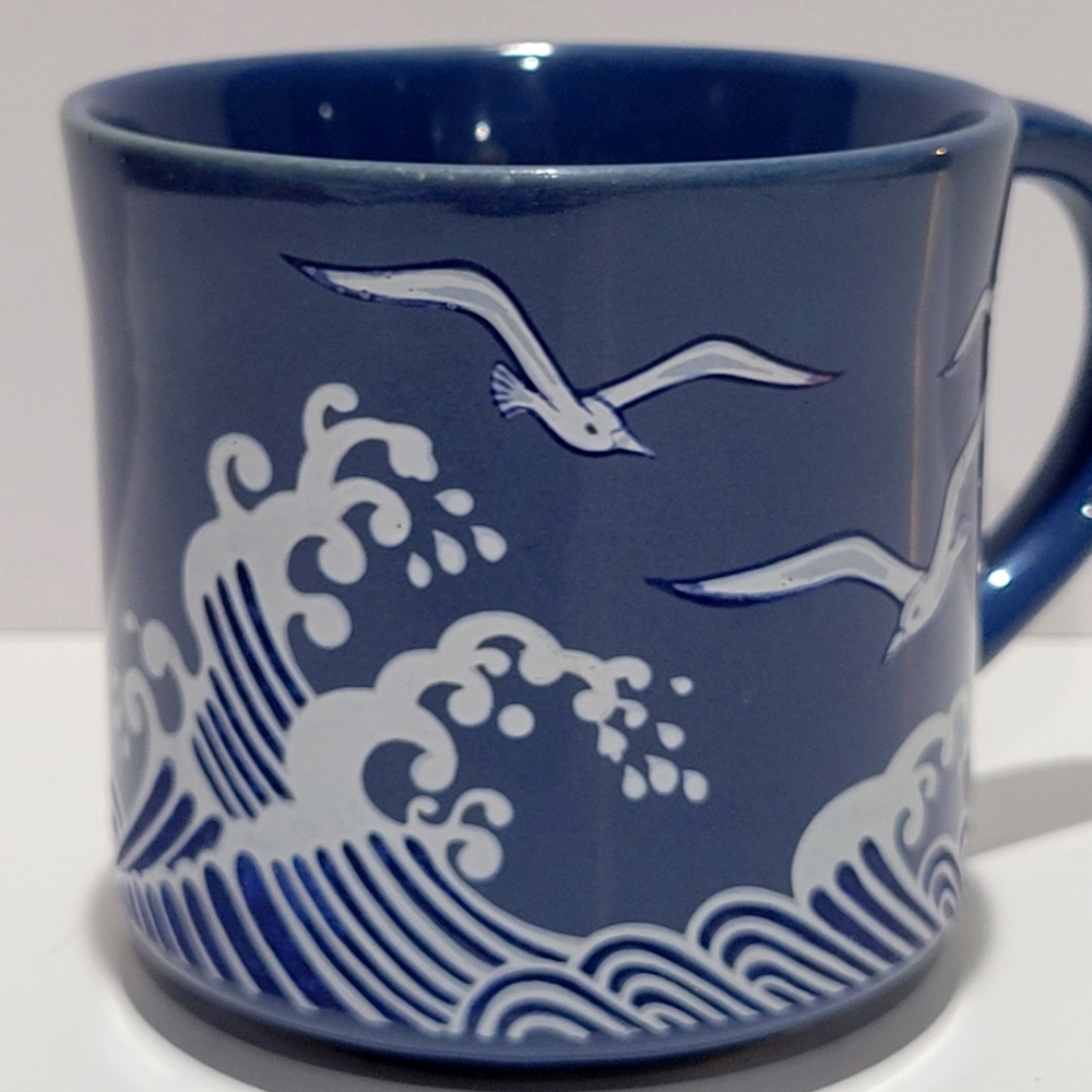 Vintage blue Seagull coffee mug cup ocean waves Otagiri?